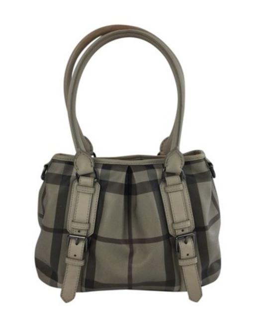 Burberry Coated Check Satchel Beige Canvas Cross Body Bag