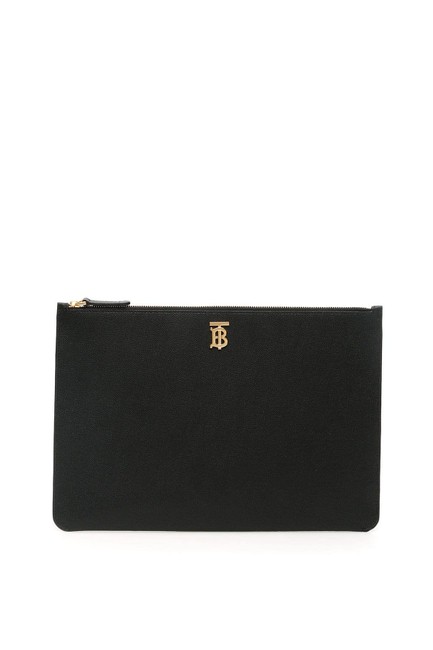 Burberry Cr New Monogram Black Leather Clutch