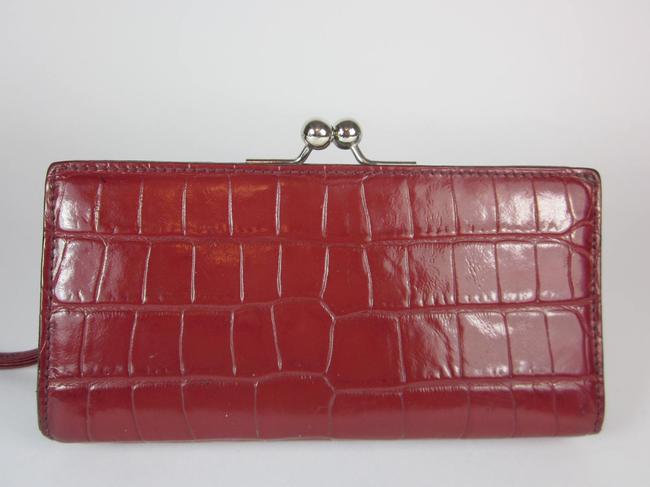 Burberry Crocodile Embossed Kisslock Red Leather Clutch