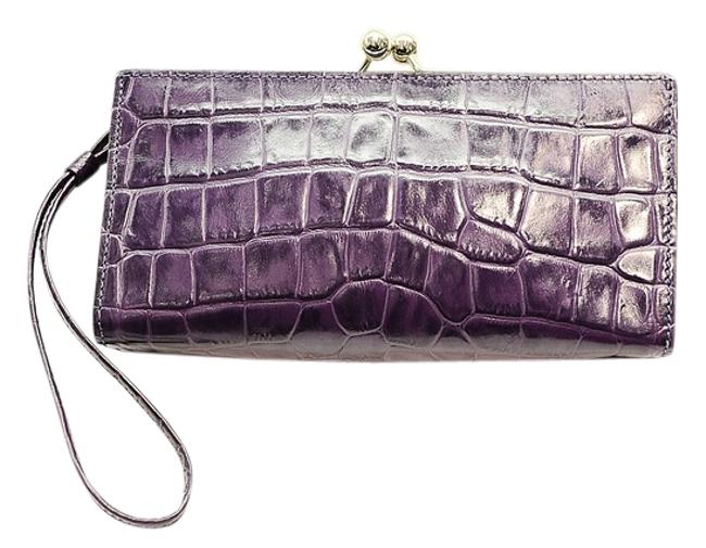 Burberry Crocodile Embossed Purple Leather Clutch