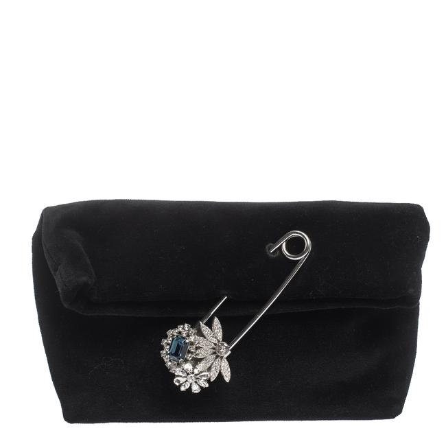 Burberry Crystal Embellished Pin Black Velvet Clutch