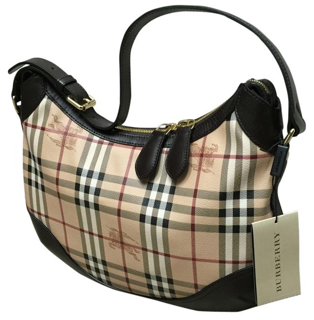Burberry Dachett Chocolate CanvasLeather Hobo Bag