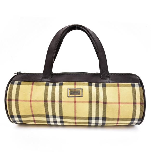 Burberry Dark Brown LeatherNova Check Barrel Bag Pv Clutch