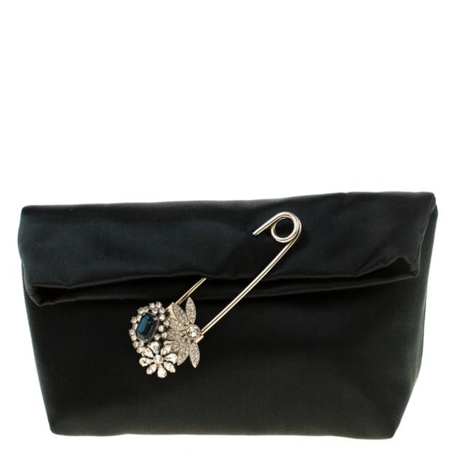 Burberry Dark Crystal Embellished Pin Green Satin Clutch
