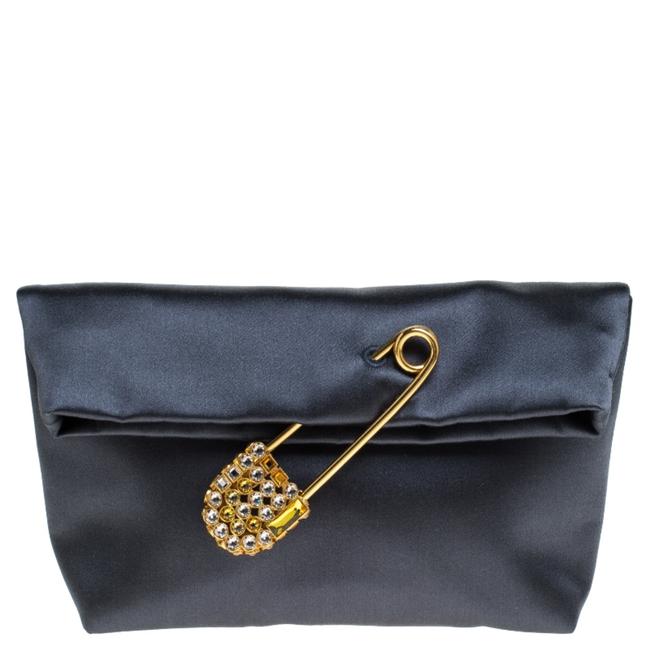 Burberry Dark Crystal Embellished Pin Grey Satin Clutch