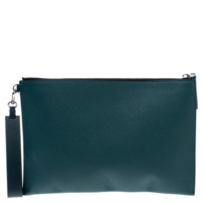 Burberry Dark Wristlet Pouch Green Leather Clutch