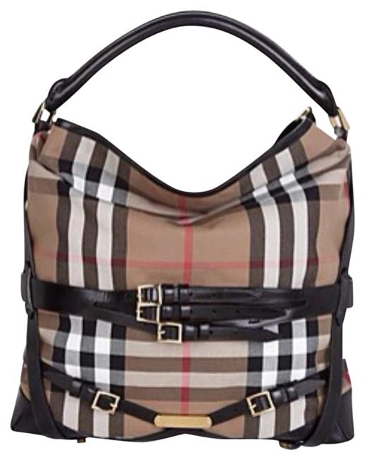 Burberry Designer Leather Canvas Hobo Bag