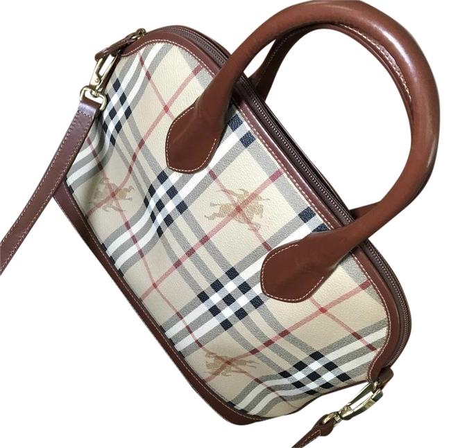 Burberry Detachable Strap Satchel Multi Tan Leather Pvc Cross Body Bag