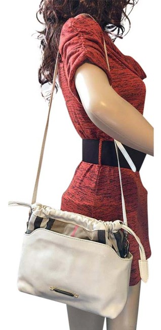 Burberry Draw String White Leather Cross Body Bag
