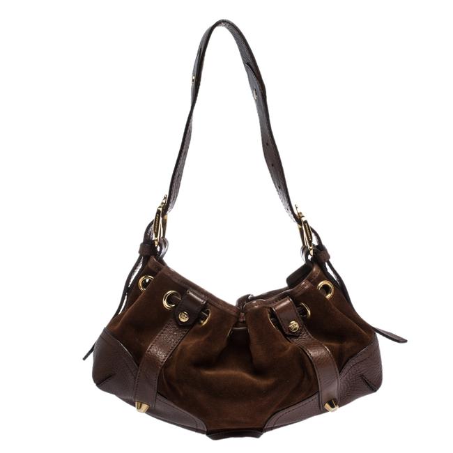 Burberry Drawstring Brown Suede and Leather Hobo Bag