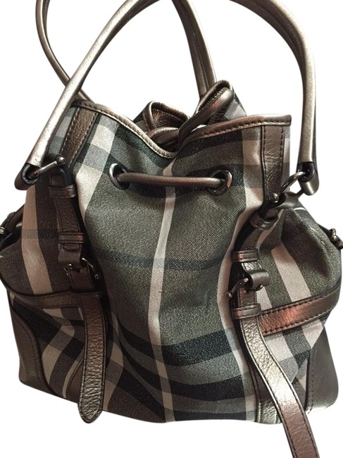 Burberry Drawstring Dark Nickel Leather Hobo Bag