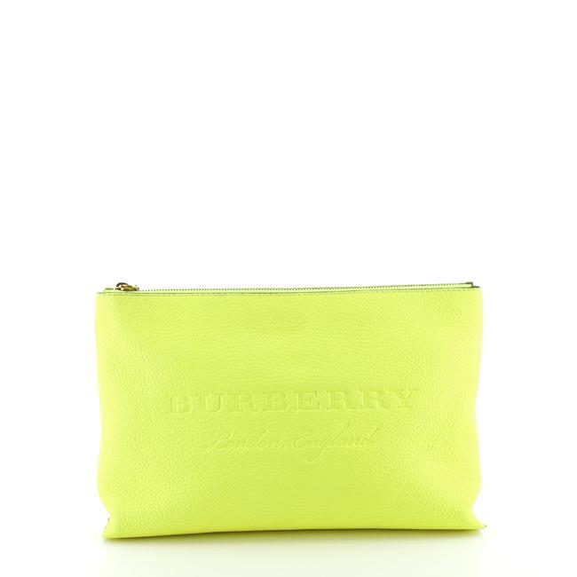 Burberry Duncan Zip Pouch Embossed Green Leather Clutch