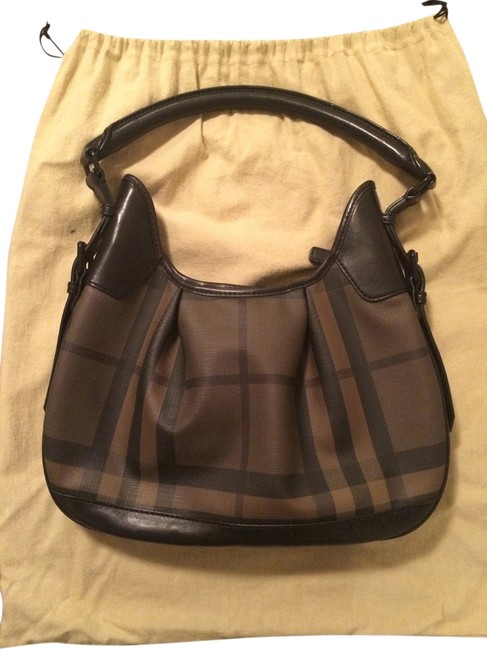 Burberry Brooklyn Ed Check Sm Smoked BrownBlack CanvasLeather Hobo Bag