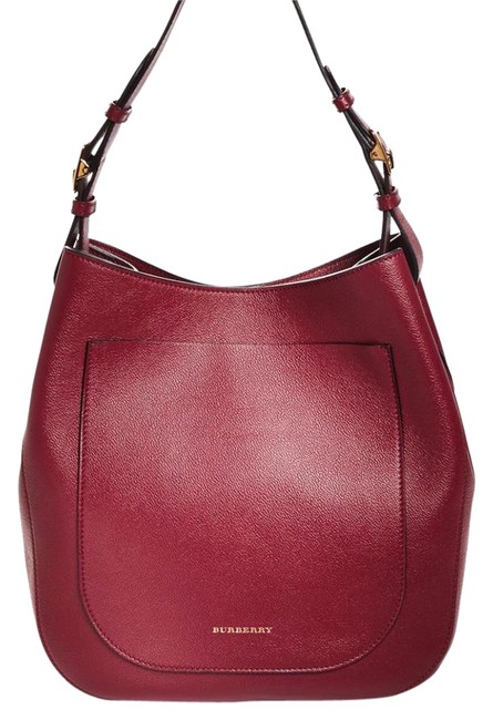 Burberry Elmstone Small Dark Plum Leather Hobo Bag