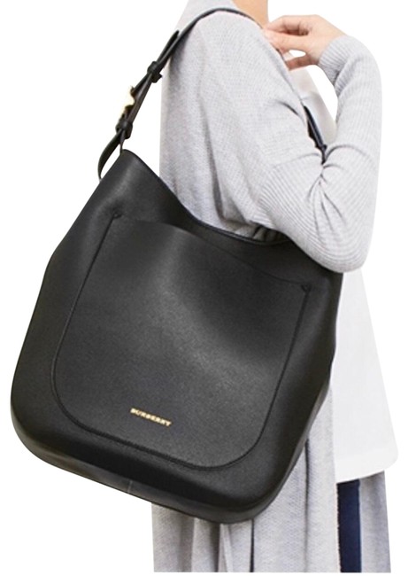 Burberry Elmstone Tote Black Leather Hobo Bag