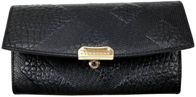 Burberry Embossed Continental Wallet Black Leather Clutch