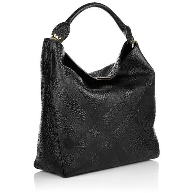 Burberry Embossed Lindburn Black Leather Hobo Bag