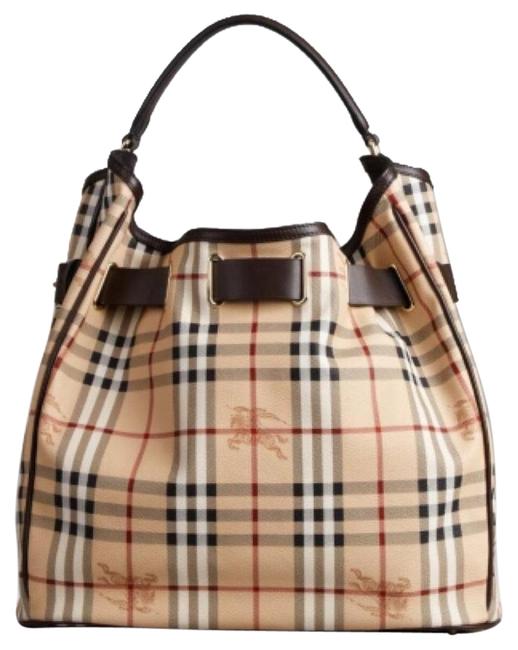 Burberry Euc Haymarket Check Belted Chocolate LeatherPvc Hobo Bag