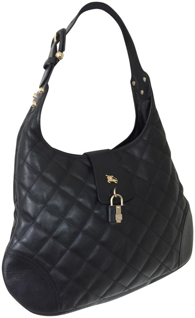 Burberry Handbag Euc Logo Signature Black Leather Hobo Bag