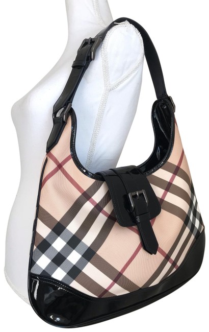 Burberry Euc Supernova Check Classic Black Patent LeatherPvc Hobo Bag