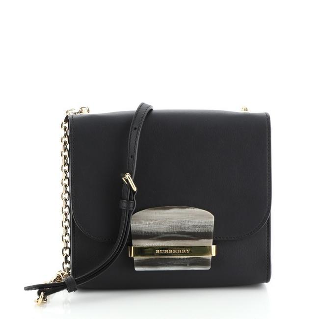 Burberry Flap Marble Chain Small Black Leather Cross Body Bag