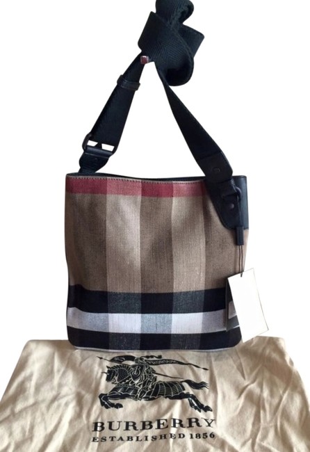 Burberry Flat New CheckBlack CanvasLeather Cross Body Bag