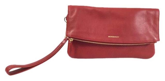 Burberry Foldover Red Leather Clutch