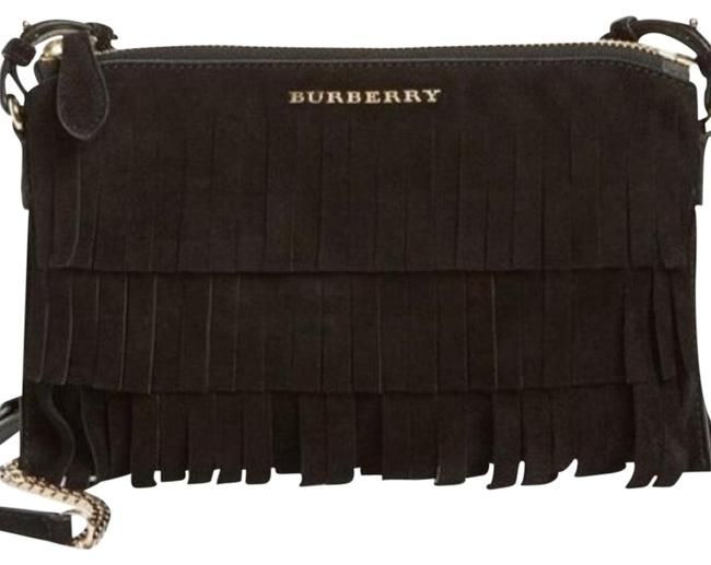 Burberry Fringed Suede Peyton Black Cross Body Bag