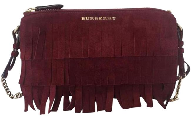 Burberry Fringed Suede Peyton Cherry Cross Body Bag