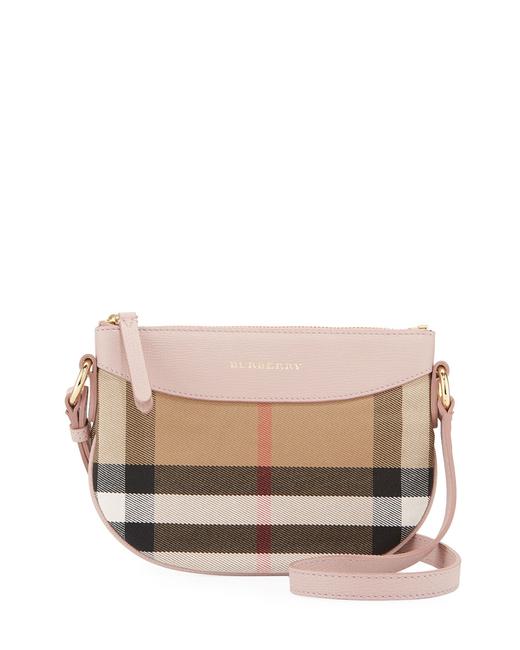 Burberry Girls Coca Check Lavender Canvas with Leather Trim Cross Body Bag