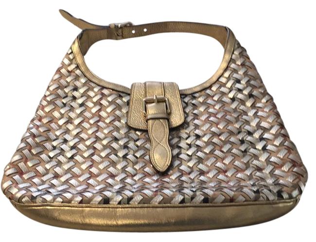 Burberry Gold and Checked Hobo Bag