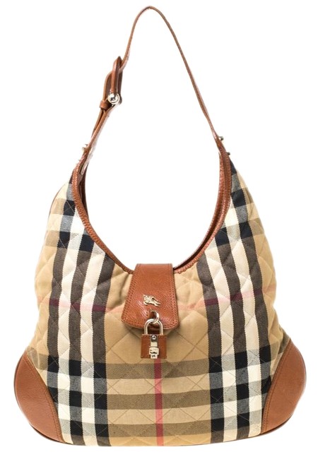 Burberry Gold Beige Canvas and Leather Hobo Bag