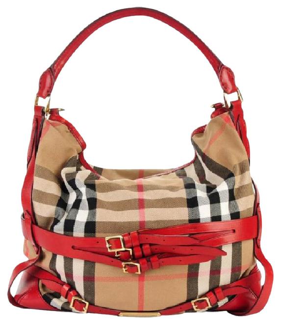 Burberry Gosford Bridle House Check Red Hobo Bag