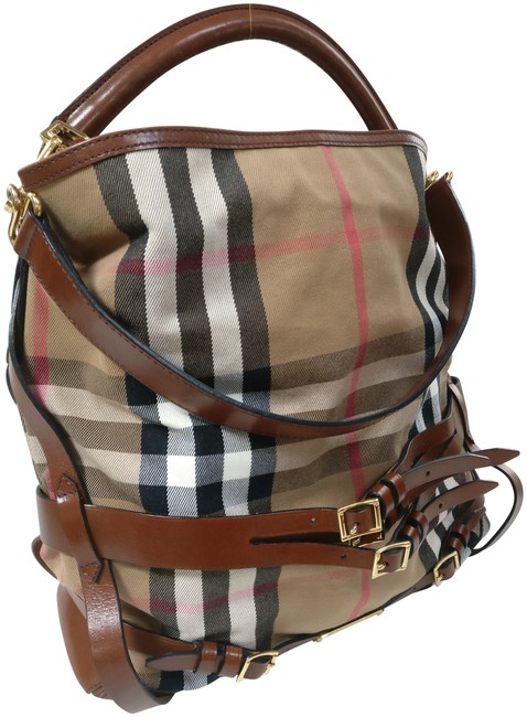 Burberry Gosford Bridle House Check Brown Canvas Hobo Bag