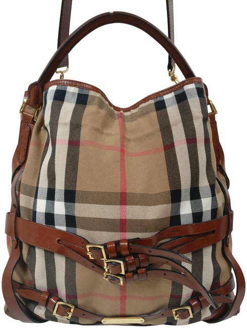Burberry Shoulder Gosford Bridle House Check Brown Canvas Hobo Bag