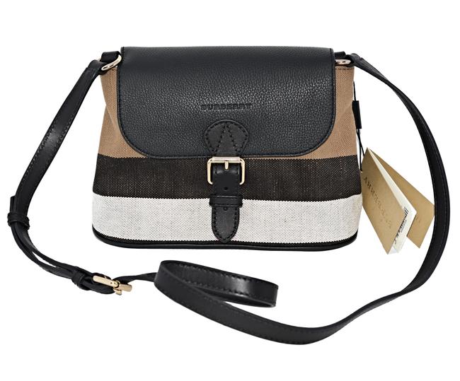 Burberry Gowan Black Leather and Canvas Check Cross Body Bag