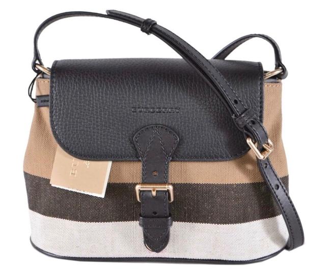 Burberry Gowan Brit Grained Check Small Black Leather Cross Body Bag