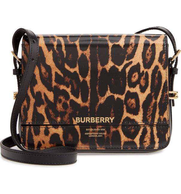 Burberry Grace Leopard Print Dark Mustard Leather Cross Body Bag