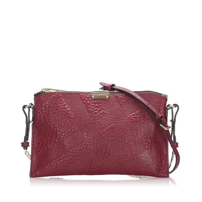 Burberry Grain Check Peyton Red Leather Cross Body Bag