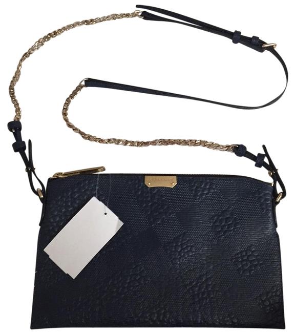 Burberry Grain Checked Navy Leather Cross Body Bag