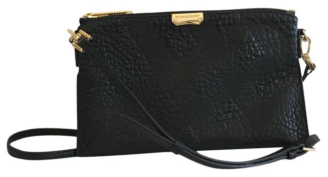 Burberry Grain Embossed Check Print Black Leather Cross Body Bag