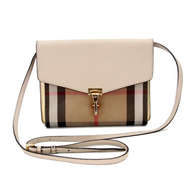 Burberry Grained Macken House Check Canvas Limestone Leather Cross Body Bag