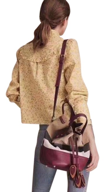 Burberry Grainy Canvas Leather Tassel Heston with Pouch Cross Body Bag