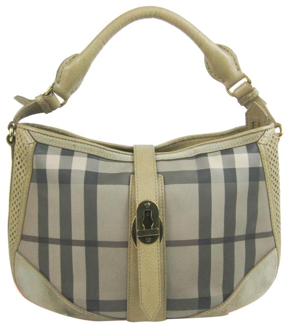 Burberry Gray Nova CheckLeather Logo So Hobo Bag