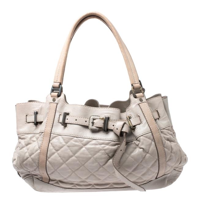 Burberry GreyBeige Quilted Enmore Grey Leather Hobo Bag
