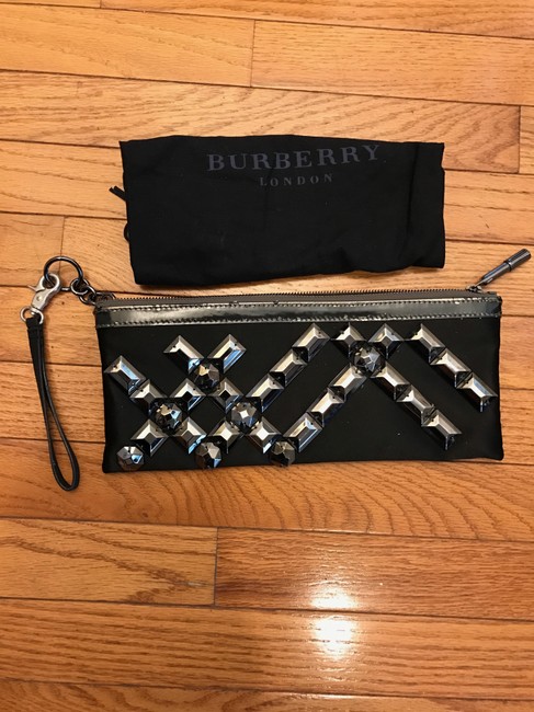 Burberry Gunmetal Stud Black Silk Clutch