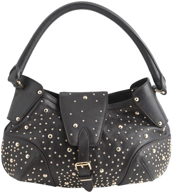 Burberry Hackford Studded Black Leather Hobo Bag