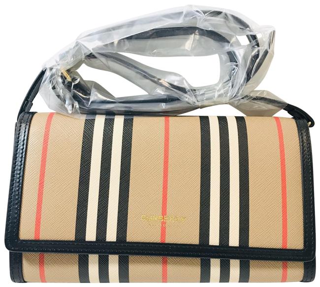 Burberry Hannah Check Wallet Vintage Beige Leather Cross Body Bag