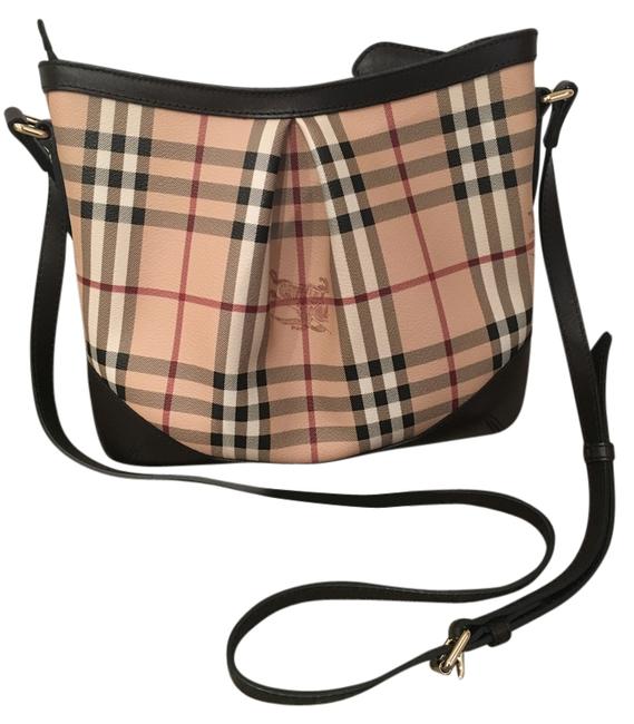 Burberry Hartham Chocolate Haymarket Pvc with Leather Trim Cross Body Bag