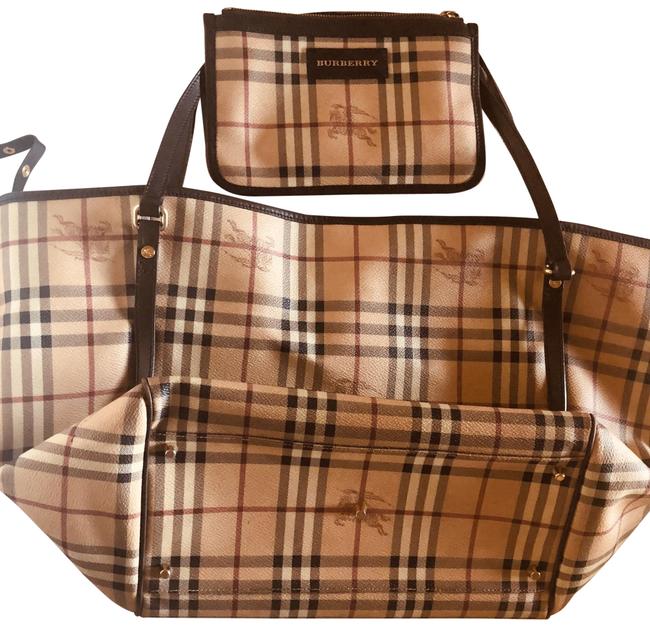 Burberry Haymarket Check Large Tote Brown Canvas Hobo Bag